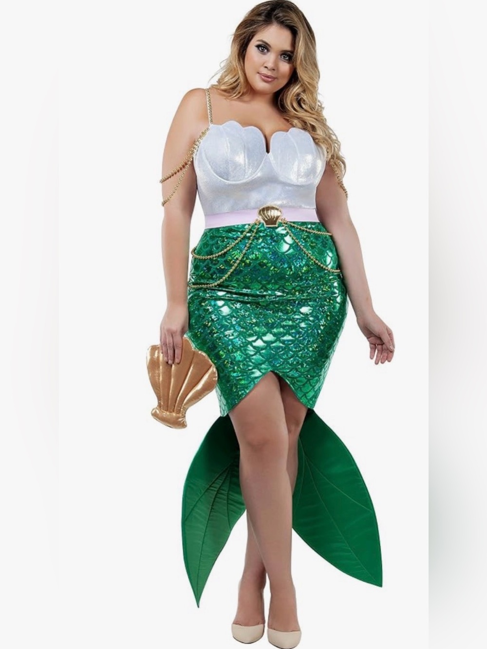 NWT Starline Alluring Sea Siren Green Mermaid Sequin Skirt with Shell Accent